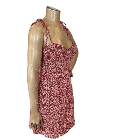 Shein Sundress Mini Dress Sz S Red Ditzy Floral Spaghetti Strap 254G - Picture 3 of 9